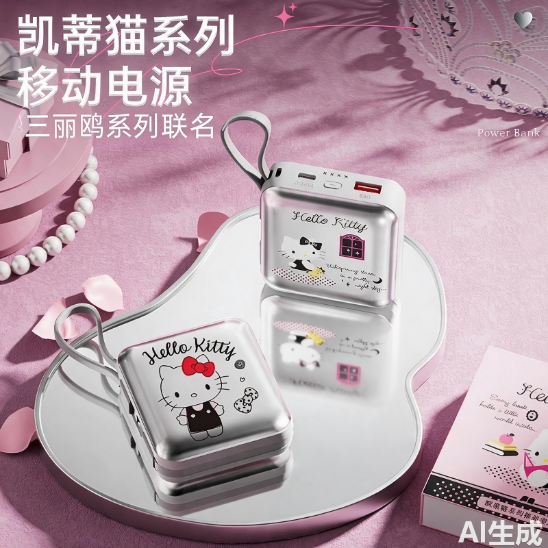 凯蒂猫迷你充电宝3C认证自带双线大容量便携快充移动电源女生礼物