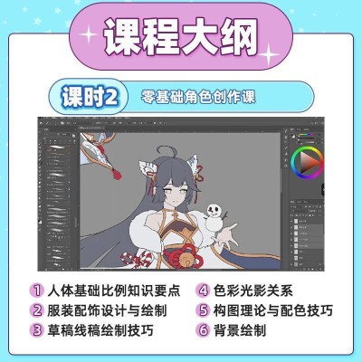 PS原画插画设计零基础教程入门板绘SAI2数位板绘画线稿视频课程