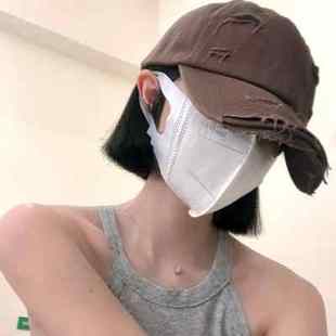 鸭舌帽假发一体可拆卸超短发短直发一刀切烂边时尚牛仔帽假发百搭