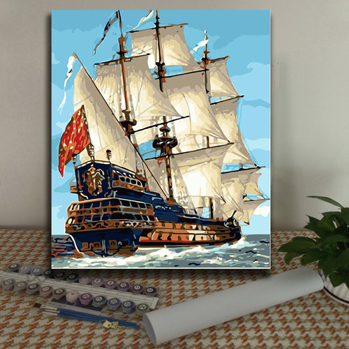 diy数字油画 乘风破浪大海航行船只 儿童填色丙烯装饰画 帆船系列
