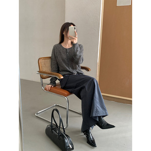 非町 FEIDING十三行秋冬新品圆领百搭慵懒风马海毛混纺毛衣