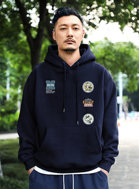 440G连帽卫衣男秋季重磅国潮情侣装余文乐潮牌加绒加厚宽松外套男