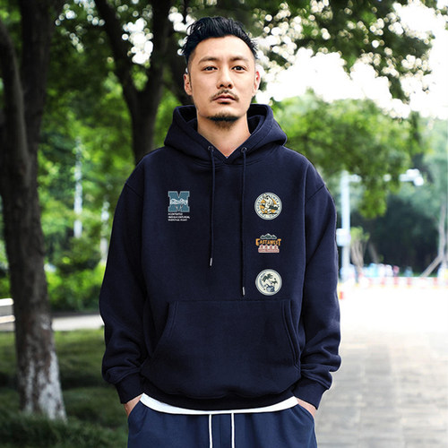 440G连帽卫衣男秋季重磅国潮情侣装余文乐潮牌加绒加厚宽松外套男