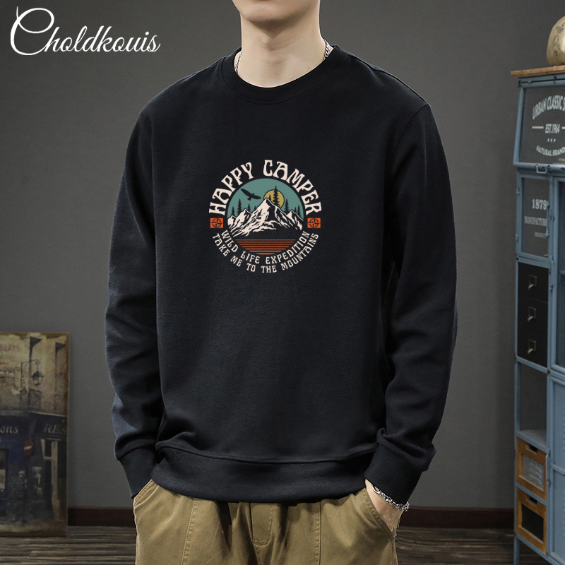 440克重磅加绒秋冬季新款宽松潮牌圆领卫衣男士简约外套长袖上衣