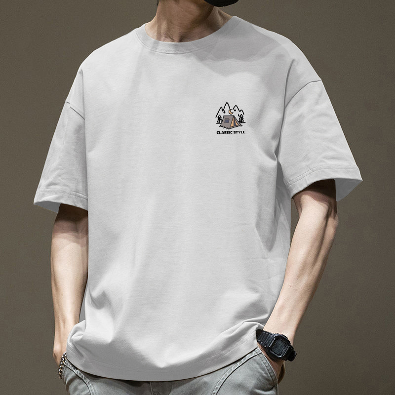 美式重磅纯棉白色短袖T恤