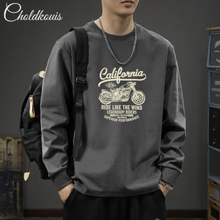 休闲百搭宽松休闲上衣打底衫 260克纯棉长袖 2025新款 春秋季 t恤男士