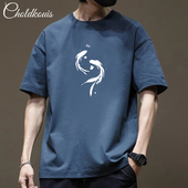 纯棉短袖 体恤 男青少年宽松休闲五分袖 t恤男夏季 潮牌渐变印花半袖