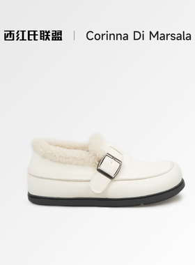 Corinna di Marsala白色毛绒内里皮带扣雪地靴女冬季保暖靴