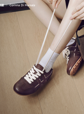 Corinna di Marsala新款复古透气德训鞋女平底百搭内增高休闲鞋