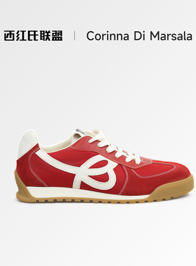 Corinna di Marsala2025年新款复古牛皮德训鞋女厚底休闲运动鞋