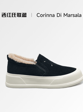 Corinna di Marsala加绒百搭真皮厚底女鞋2025冬新款一脚蹬休闲鞋