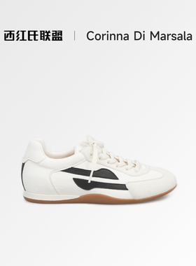 Corinna di Marsala白色德训鞋女马皮软底休闲系带运动鞋女鞋
