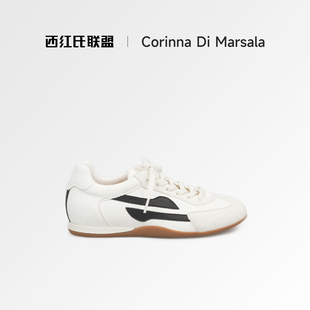 Corinna di Marsala白色德训鞋女马皮软底休闲系带运动鞋女鞋