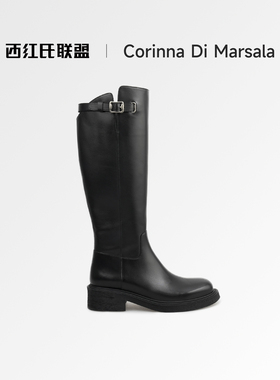 Corinna di Marsala2025新款复古马皮长靴女厚底骑士靴高筒靴女鞋