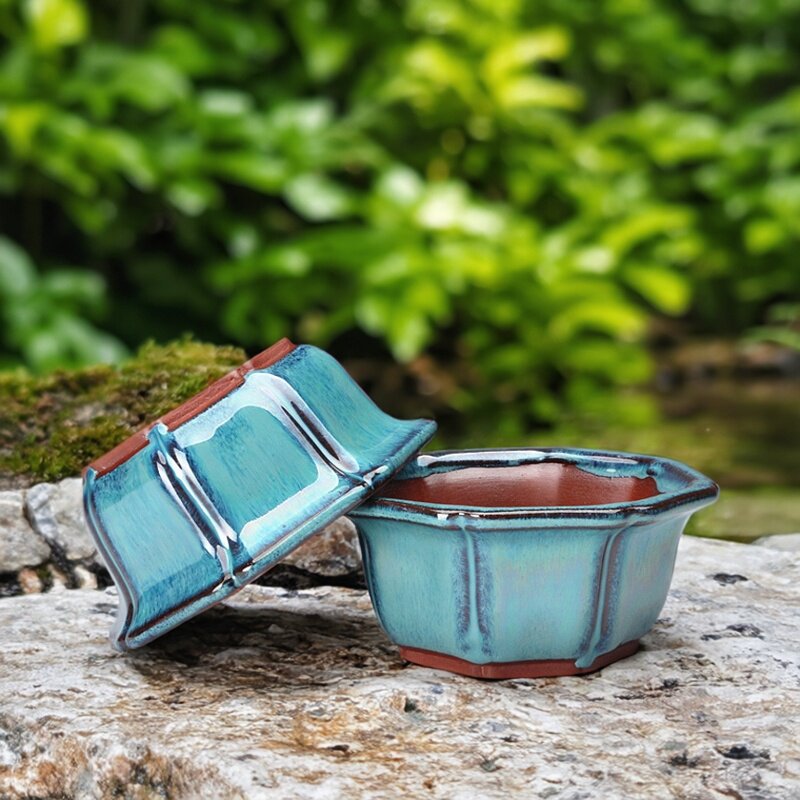 宜兴紫砂小号花盆釉水陶瓷盆景盆多肉榆树三角枫三角梅八方微型盆