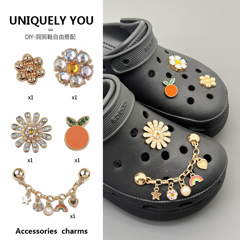 Cross金属鞋花洞洞鞋甜美鞋扣卡骆驰diy趣味粉色可爱橙子钻石配饰