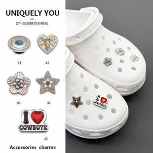 新款流行Cross银色鞋花洞洞鞋配饰卡骆驰鞋扣diy水钻金属牛仔鞋花