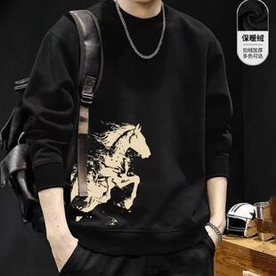 亿华服装策马奔腾酒红色卫衣男款秋冬马年本命年情侣外套加绒上衣