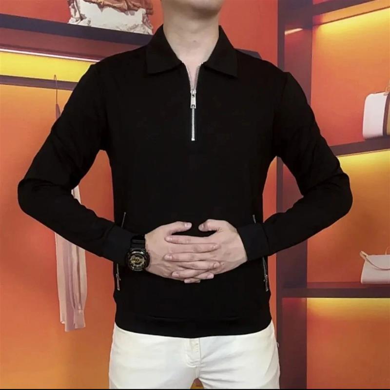陆海丰百货商行男装秋季男士翻领长袖休闲百搭拉链口袋修身卫衣潮