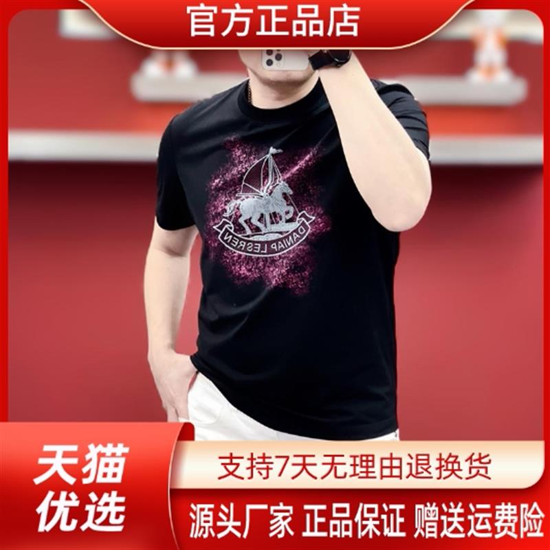 简居轻奢夏季新款男士圆领帆船骏马印花百搭短袖T恤