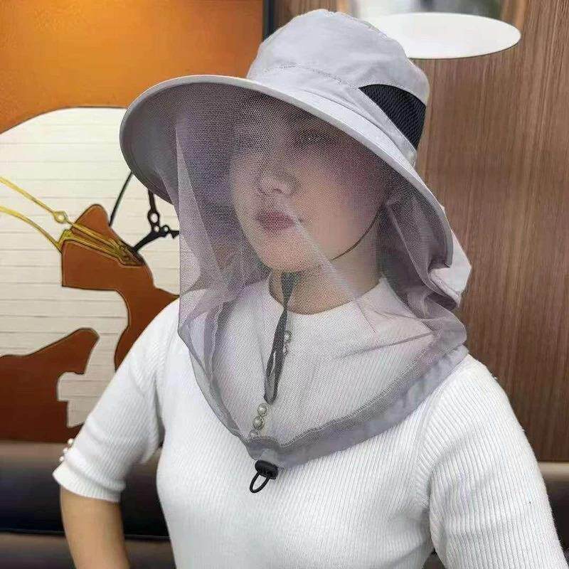 梵瑞饰品专营户外1鱼帽男女遮脸防晒帽透气网纱面罩防虫防晒遮脸