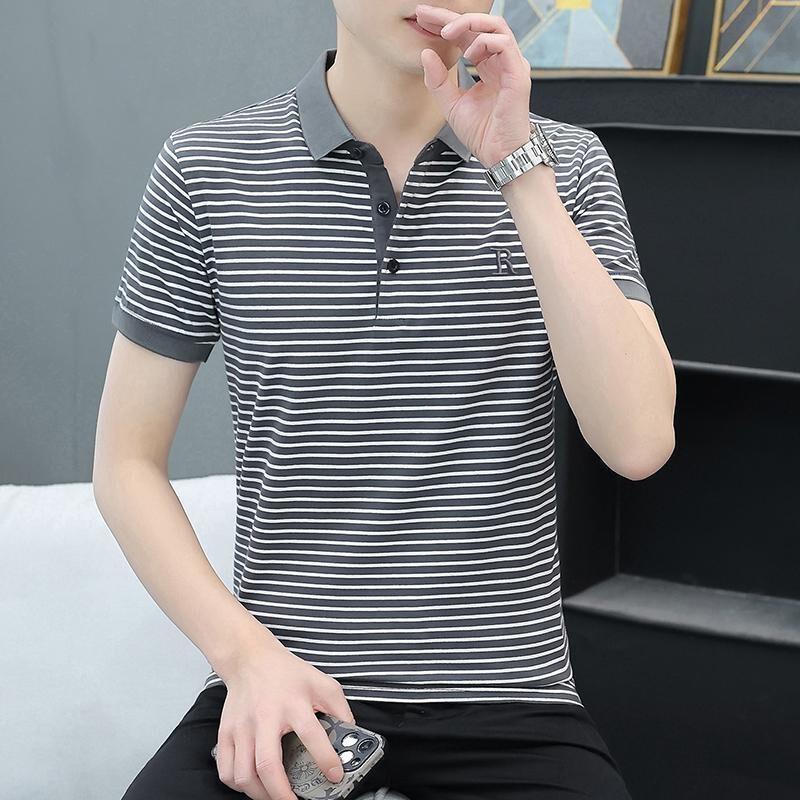擎凌轻奢男装2026夏季男polo衫休闲翻领短袖t恤潮流韩版条纹半袖