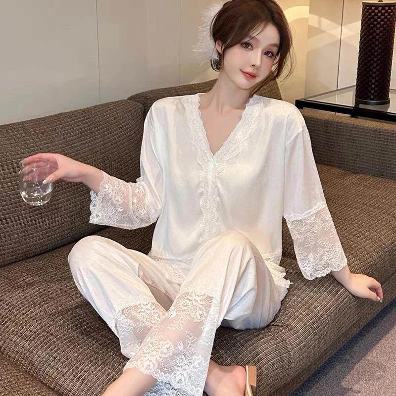 莱馨167冰雪丝两件套睡衣女春夏长袖可外出爆款时尚家居服