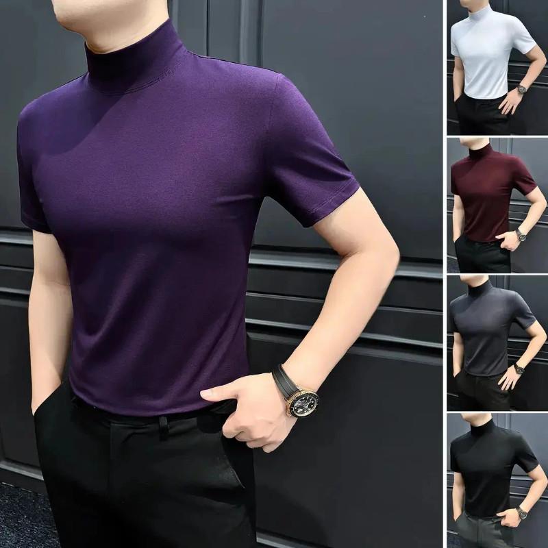 卓纳轻奢秋冬季新款莫代M尔半高领短袖T恤男款时尚百搭内搭打底衫