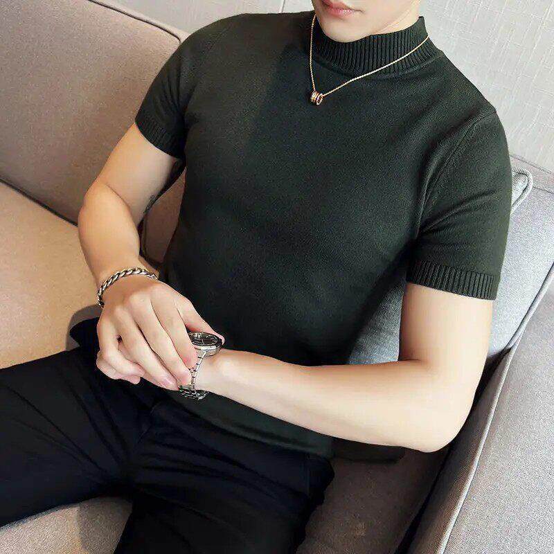 FZ轻奢服饰认准正品2026新款春秋修身半袖半高领打底男针织衫短袖