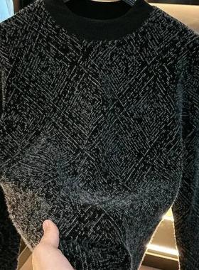 其量轻奢秋冬新款男装长袖T恤圆领时尚休闲上衣加绒保暖欧货男