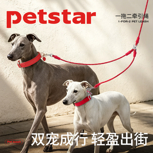 【petstar_一拖二牵引绳】狗狗防缠绕中小型犬双狗双头户外遛狗绳