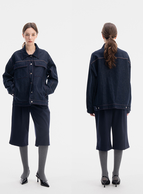 WUVTOM无同三色线缝制牛仔夹克丹宁原牛宽松廓形翻领夹克外套