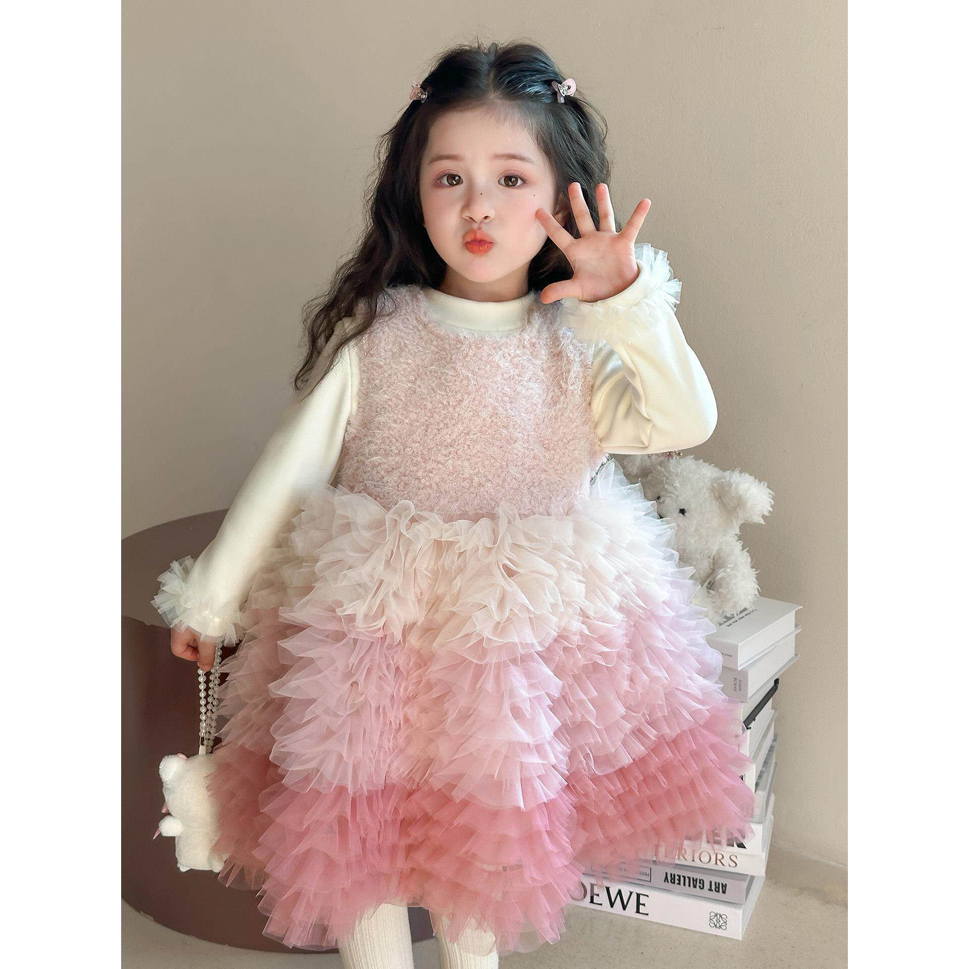 女童加绒连衣裙秋冬季甜美超仙女宝宝加厚背心裙儿童冬装公主裙子