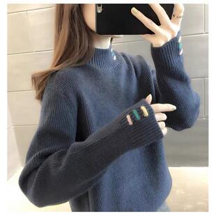 12岁女大童毛衣初中生韩版半高领针织衫刺绣秋冬季学院风胖女童