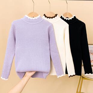 女童毛衣2025新款秋季儿童打底衫白色薄款大童黑色一体绒内搭春秋