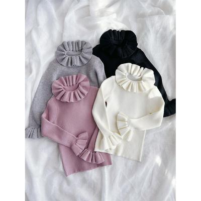 2024新款[Petit Nez]女童法式覆古荷叶领羊毛针织打底衫-四色