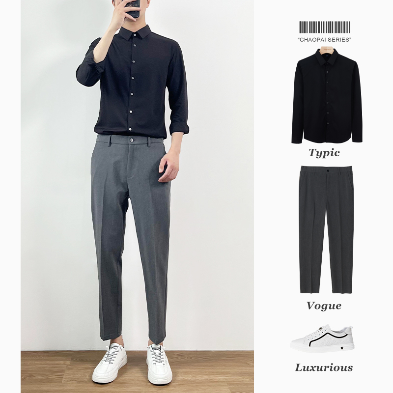 男上衣灰色西裤两件套