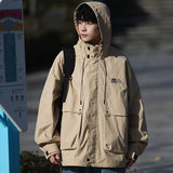日系港风B工装大口袋冲锋衣连帽仿风登山服夹克外套JN8918-P100，男装夹克，电商A005A