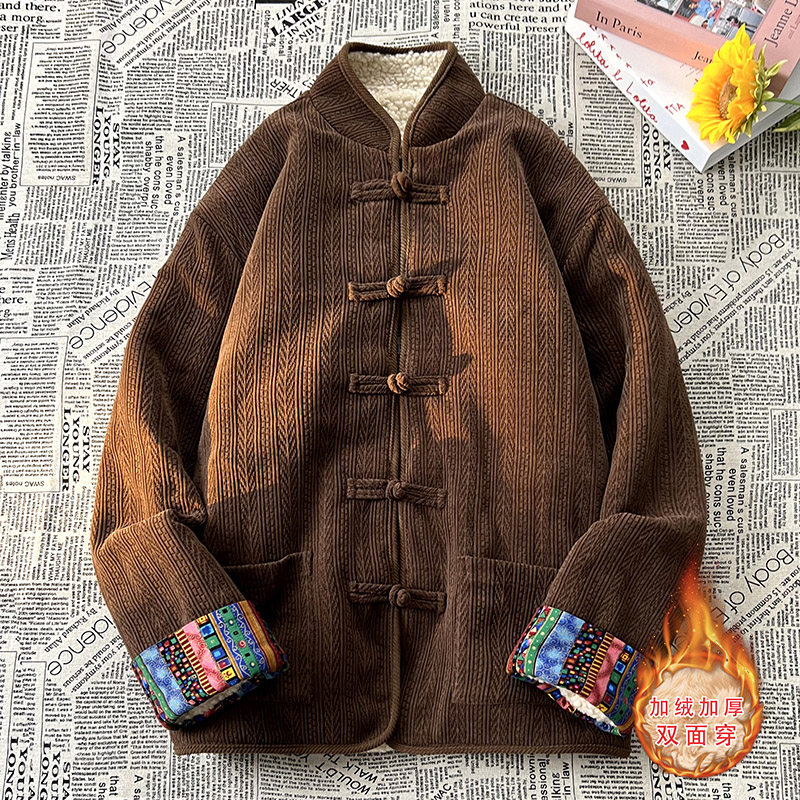 新中式B麦穗羊羔毛加绒加厚双面穿棉服夹克棉衣男JK21-P135控158,男装夹克,电商A005A