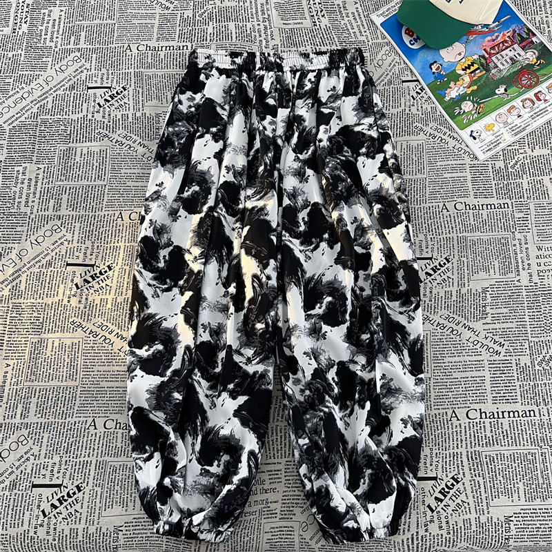 新中式风A水墨扎染垂感冰丝花裤子男宽松灯笼裤K168-P65控88,男装休闲裤,电商A005A