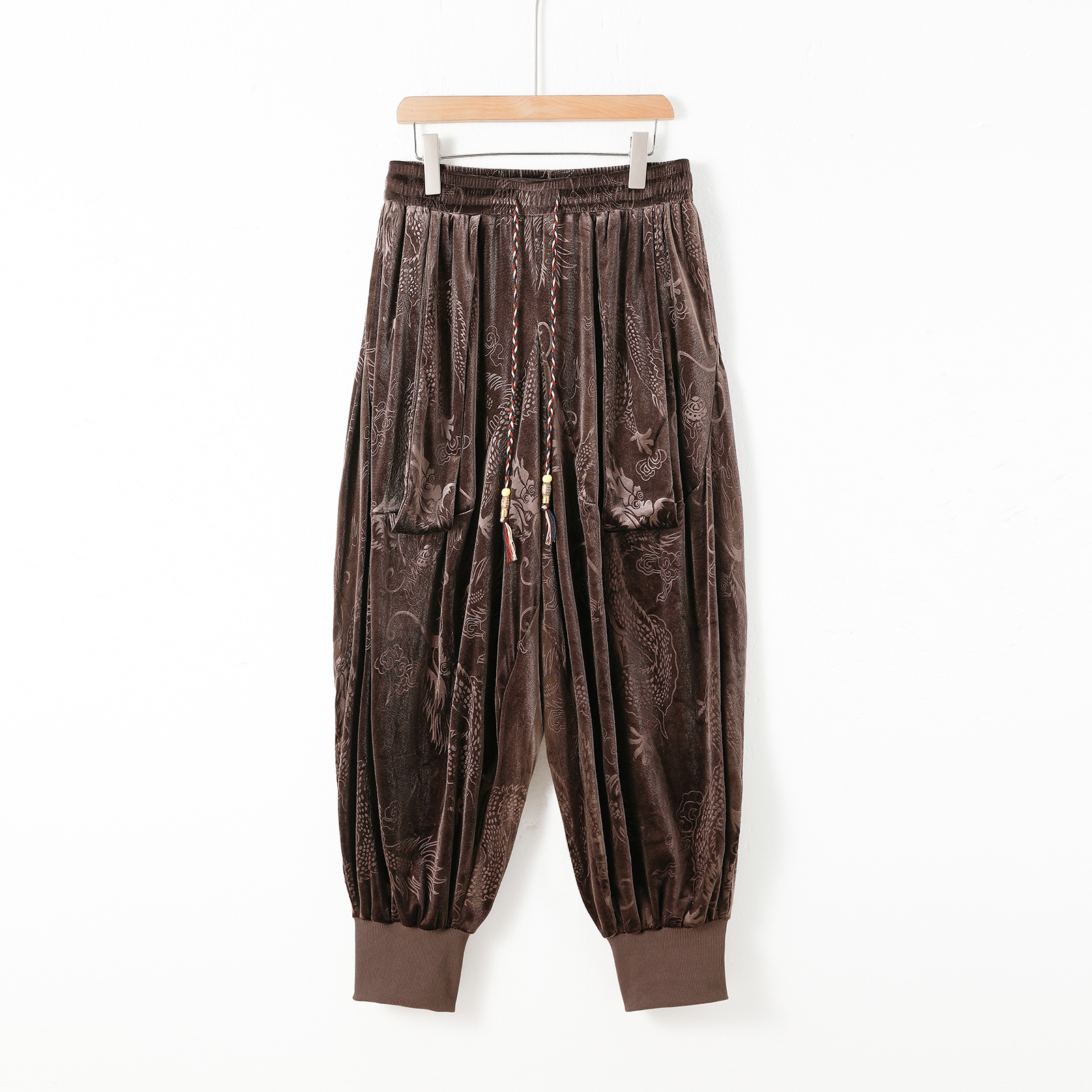风D小众设计金丝绒龙纹九分裤哈伦裤飞鼠裤K259-P68控88，男装休闲裤，电商A005A
