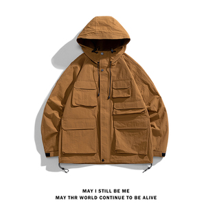 白底A工装大口袋设计连帽户外冲锋衣夹克登山服外套JN8917-P110图片