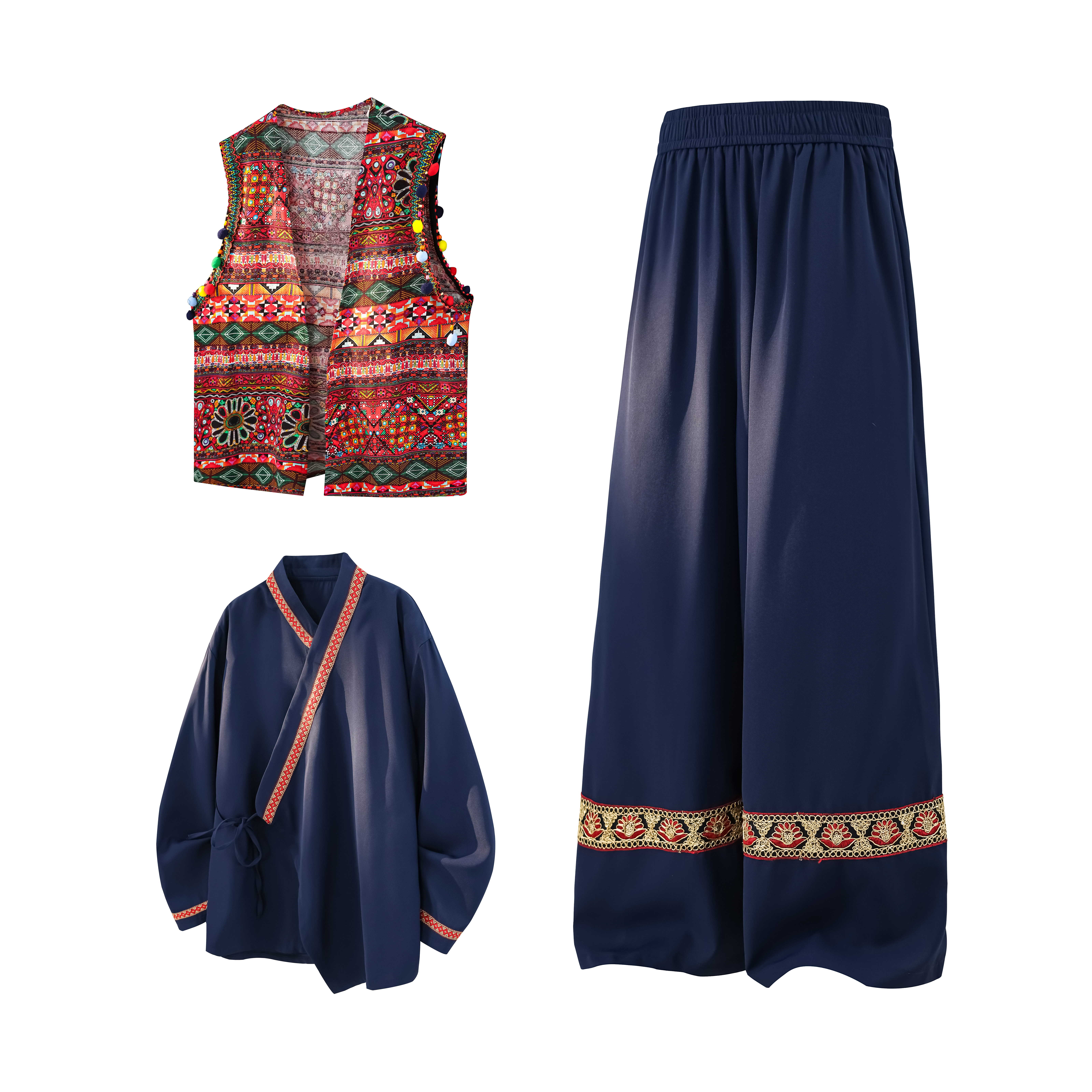 男女春季风苗族演出舞蹈个性服装套装TZ186三件套-P173控198，男装休闲套装，电商A005A