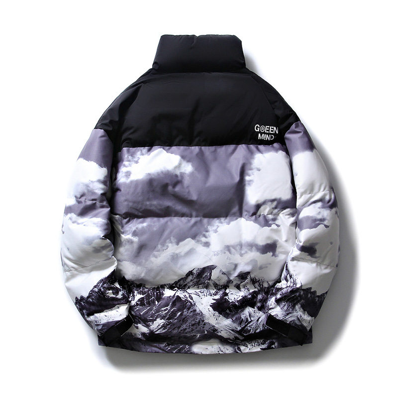 得物白底B雪山印花登山户外冲锋衣羽绒棉衣A005A-M8066P115控148,男装棉衣,电商A005A