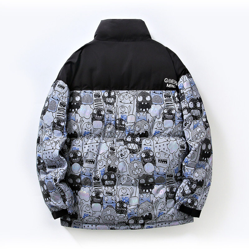 得物白底A趣味卡通印花拼接羽绒棉服棉衣A005A-M8065P108控138,男装棉衣,电商A005A
