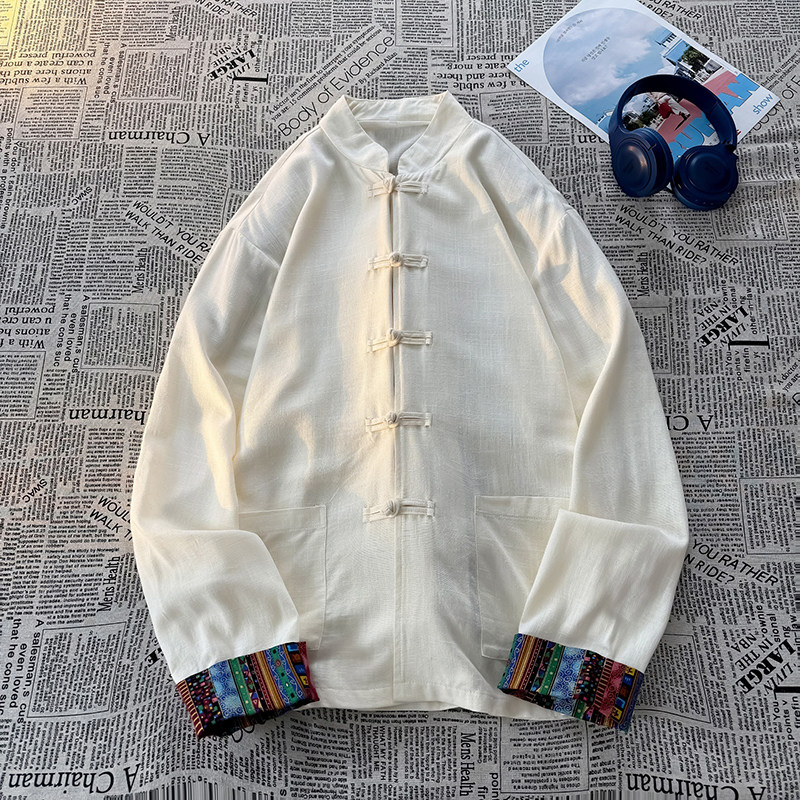 新中式风L民族风盘扣亚麻棉麻衬衫夹克外套男JK22-P75控88，男装夹克，电商A005A