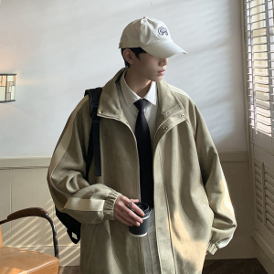 美式高街D复古麂皮绒两条杠痞帅撞色棒球服夹克运动外套86011-P98图片