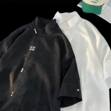 新中式风E缎面提花暗纹立领小众冰丝金属扣衬衫男CS32-P78控98，男装衬衫，电商A005A