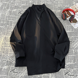 风A纽扣复古半高领衬衫极简拼接围布新中式上衣T16-P65控88，男装T恤，电商A005A