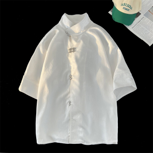 新中式风A缎面提花暗纹立领小众冰丝金属扣衬衫男CS32-P78控98，商品下架区，电商A005A